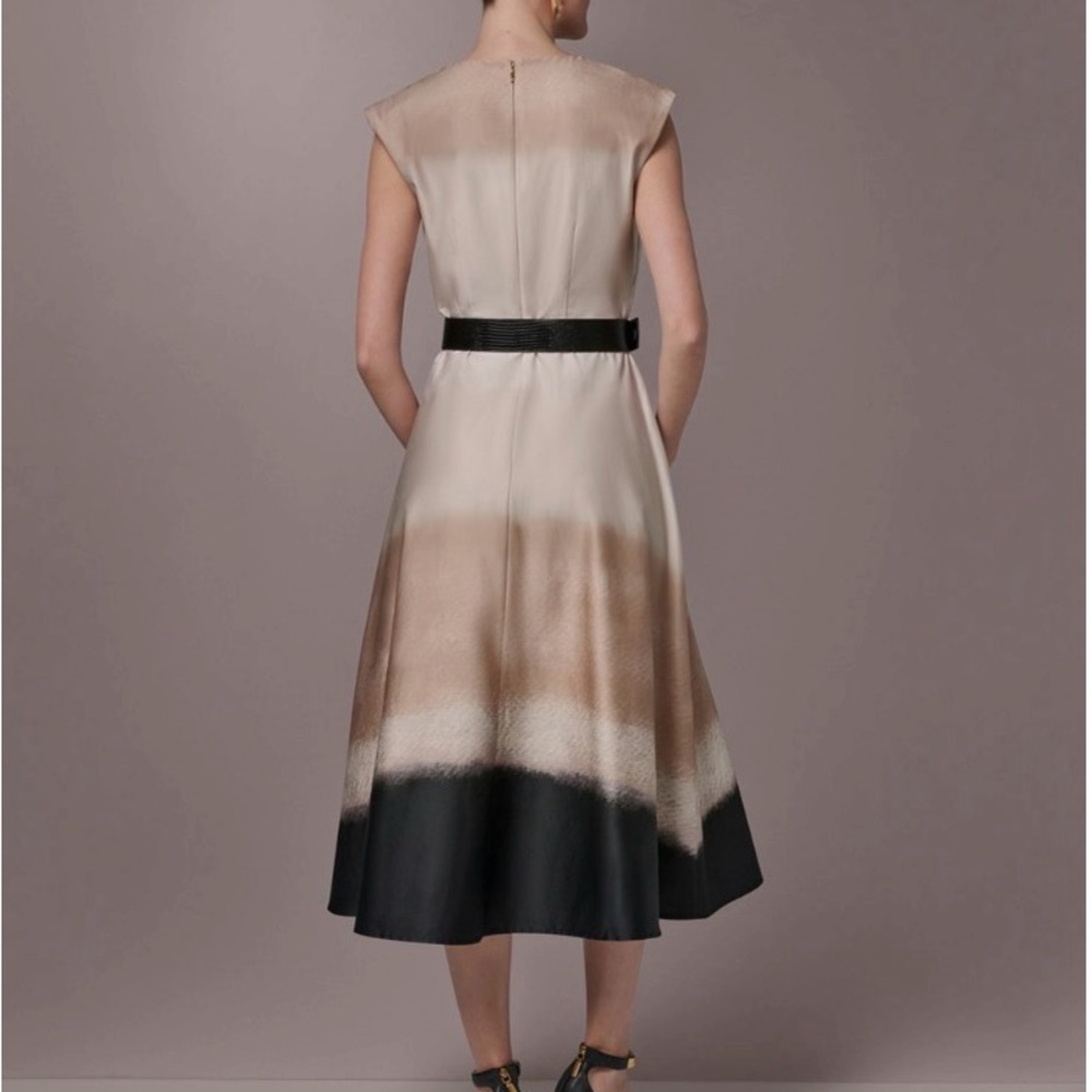 Donna Karan New York Women’s Cream & Black Midi Dress with Belt - Picture 3 of 12
